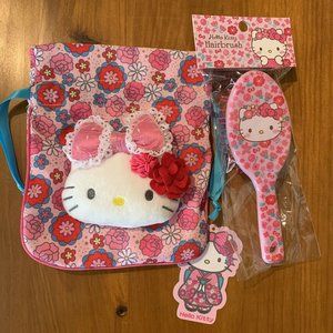 Sanrio Hello Kitty Floral Drawstring Bag + Matching Kids Size Brush